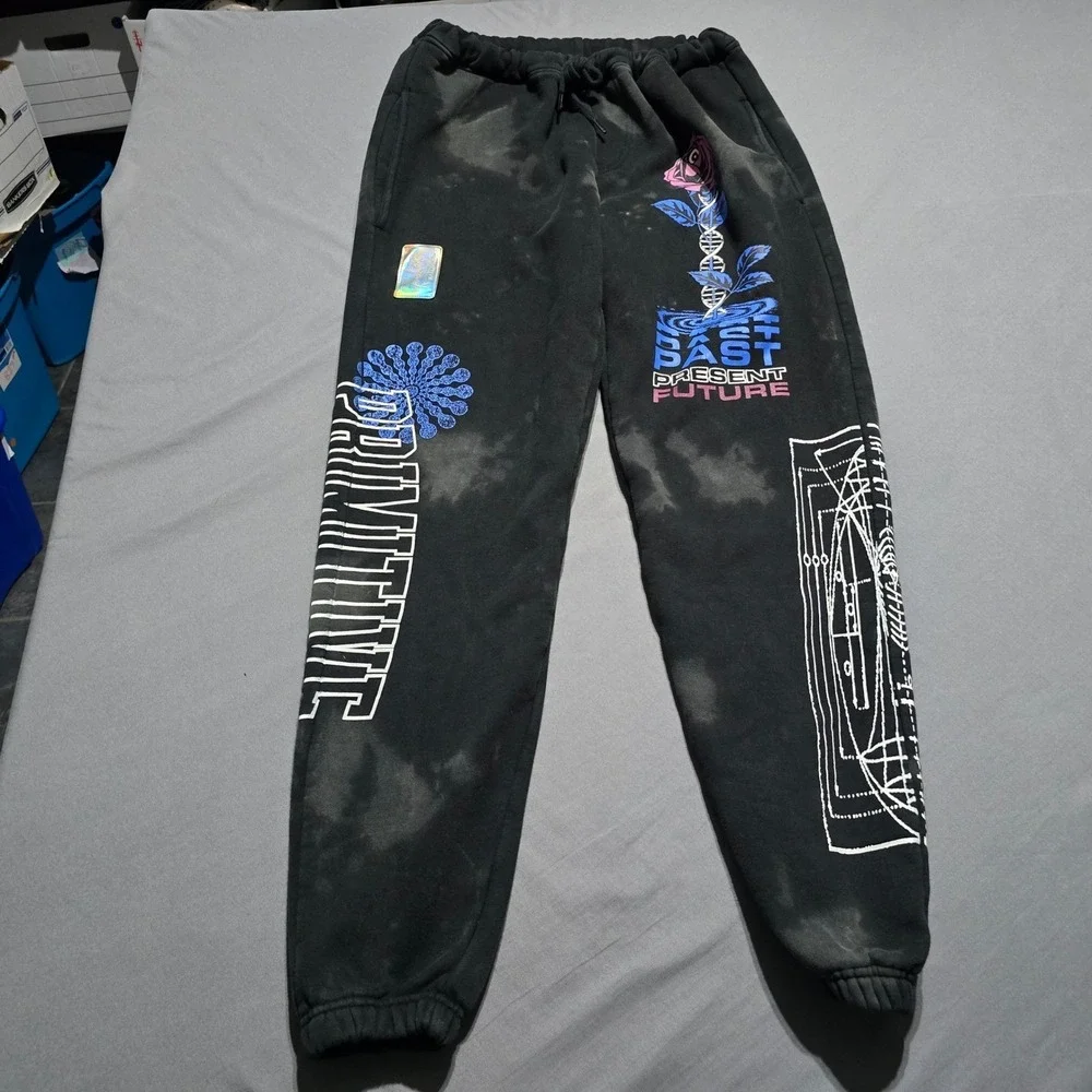 Primitive Skateboarding Sweatpants Mens Medium Black Acid Wash Graphic Joggers